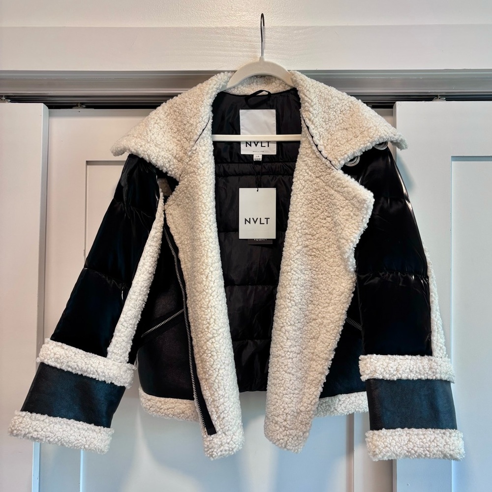 NWT NVLT Faux Shearling & Leather Bomber Jacket